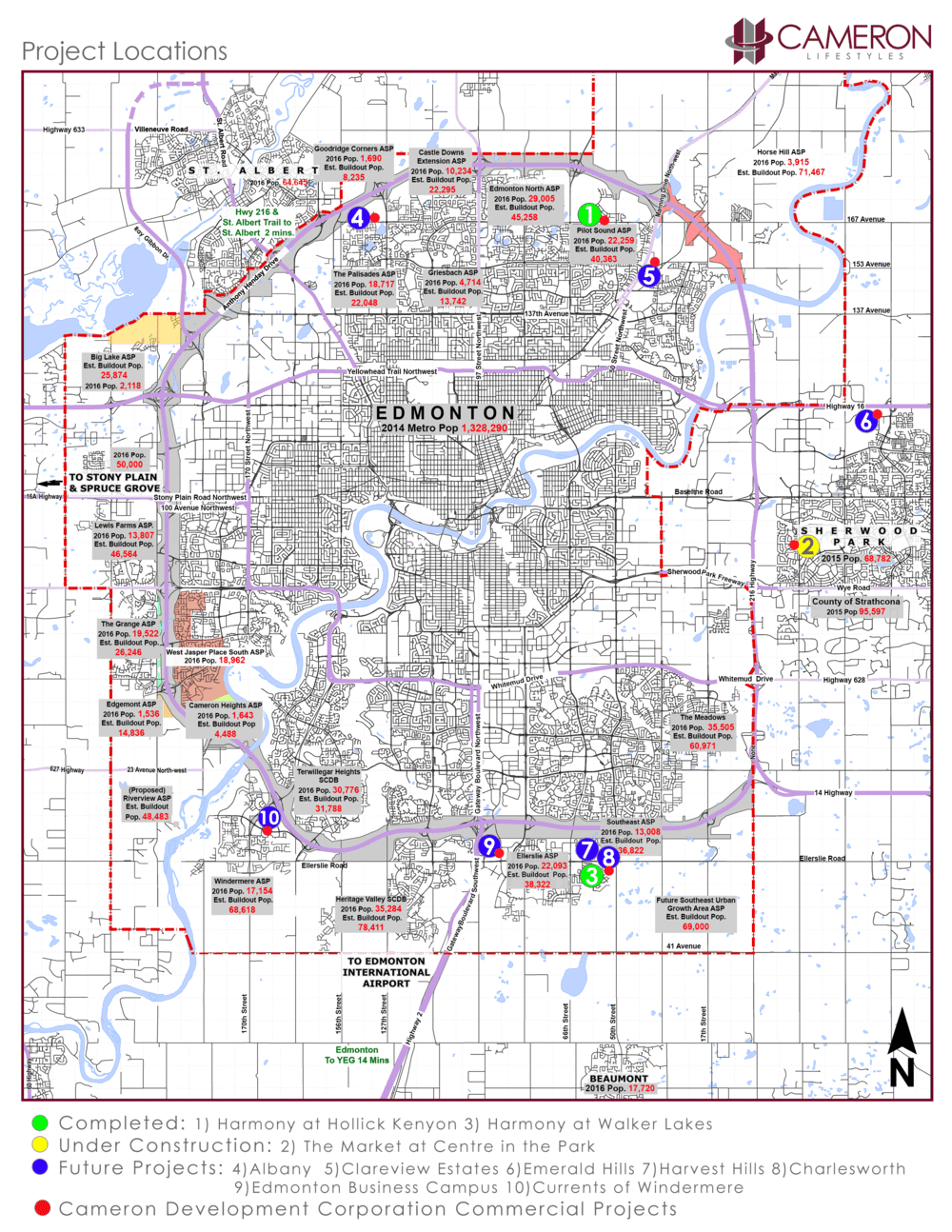 Map of all property project locations in Edmonton and surrounding area